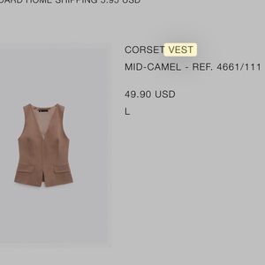New with tags Zara, corset style vest, size large